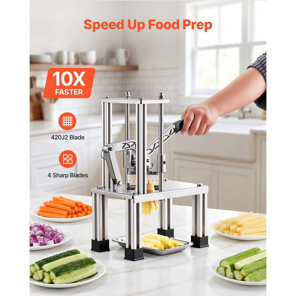 SucceBuy French Fry Cutter With Four Blades And Apple Corer