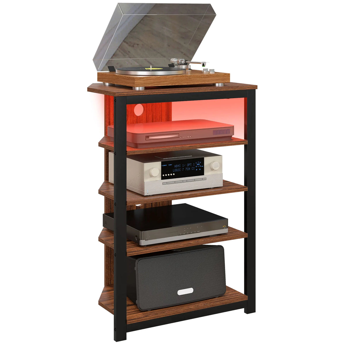 HOMCOM LED Four Tier Media Stand With Cable Management
