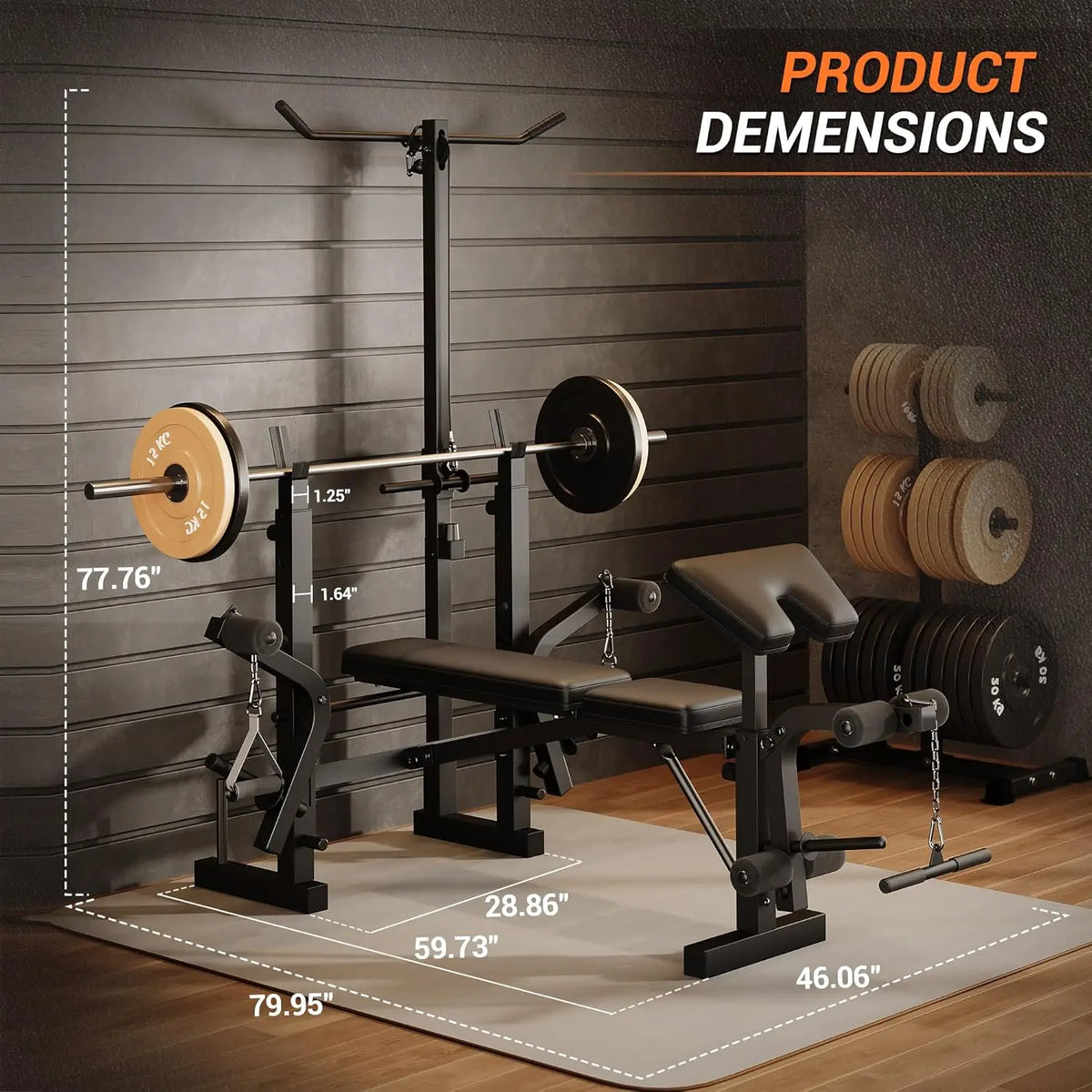HiMISS Adjustable Weight Bench With Squat Rack And Lat Pulldown