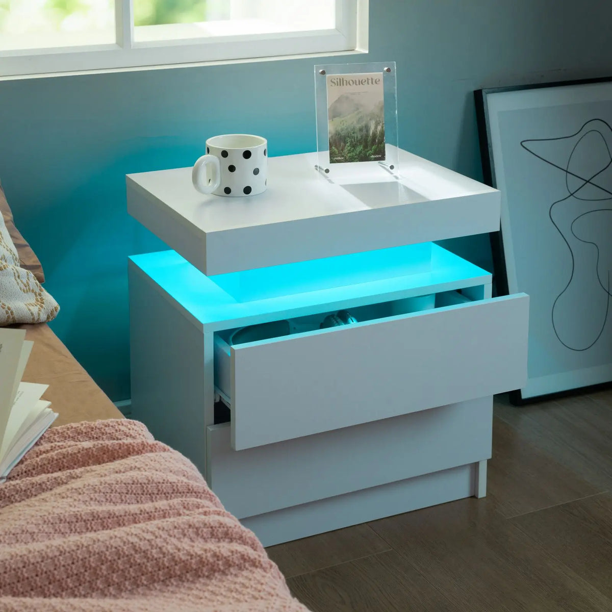 Cubehom LED Nightstand Set With Drawers For Bedroom