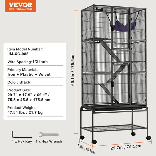 SucceBuy Rolling Metal Ferret Cage With Four Tier Design