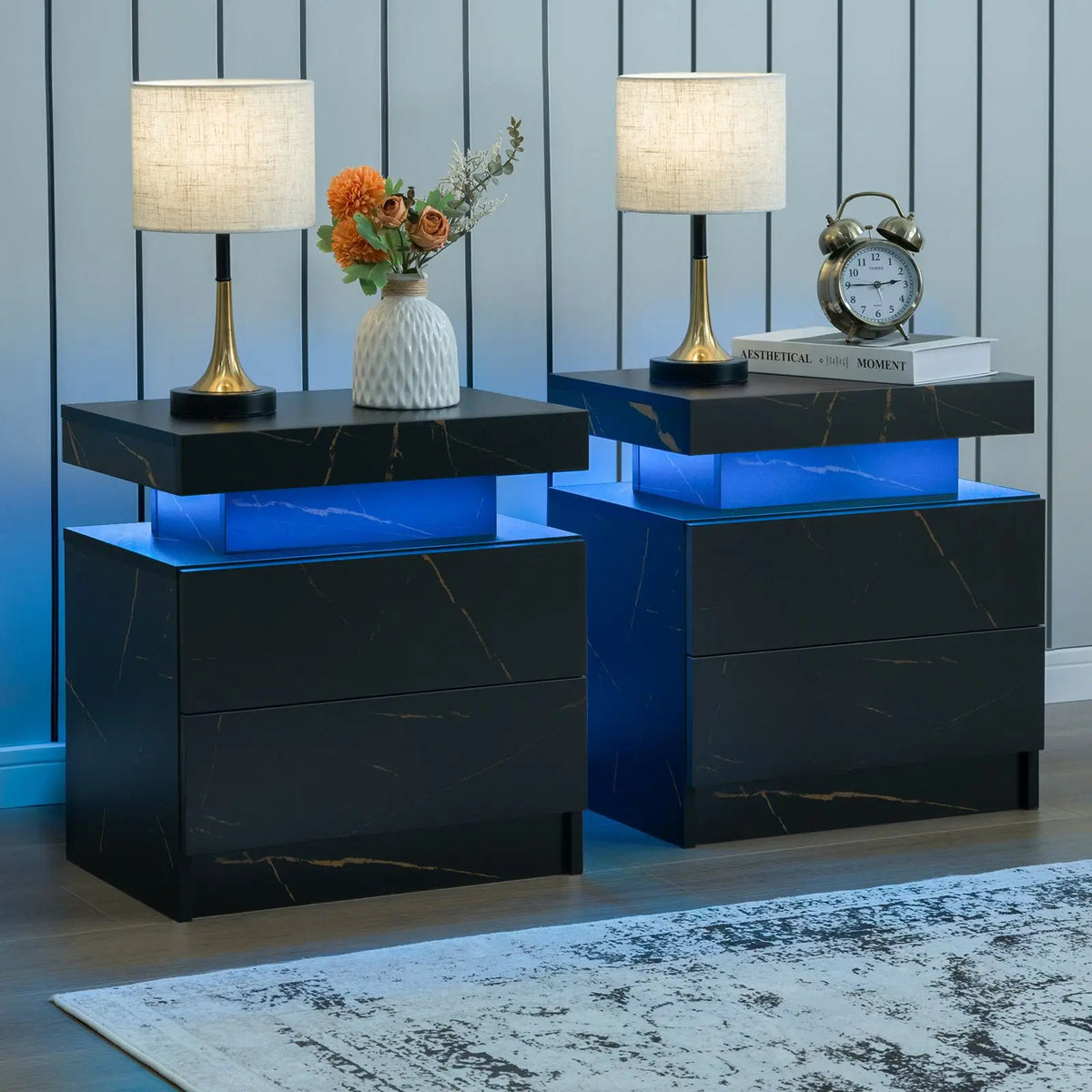 Cubehom LED Nightstand Set With Drawers For Bedroom