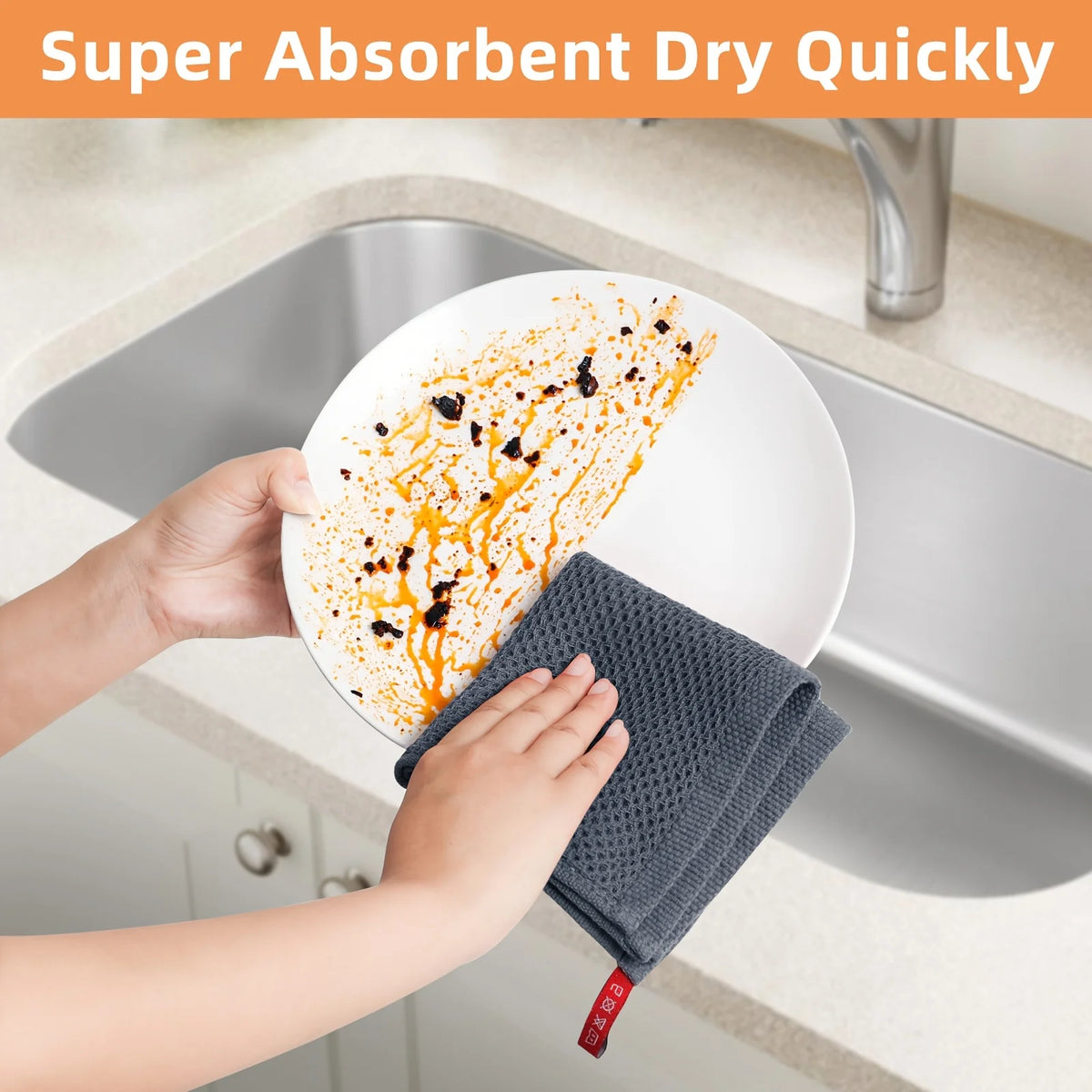 Reusable Waffle Weave Cotton Kitchen Cleaning Cloths With Hanging Hook