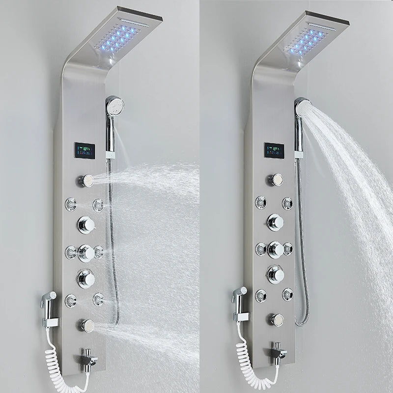 MYQualife LED Rainfall Waterfall Shower Panel With Triple Handle Control