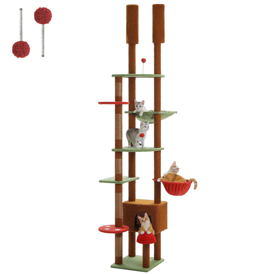 PETEPELA Adjustable Floor To Ceiling Cat Tree With Condo Hammock