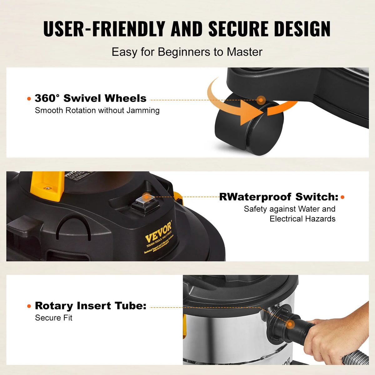 SucceBuy Stainless Steel Wet And Dry Shop Vacuum Powerful Suction