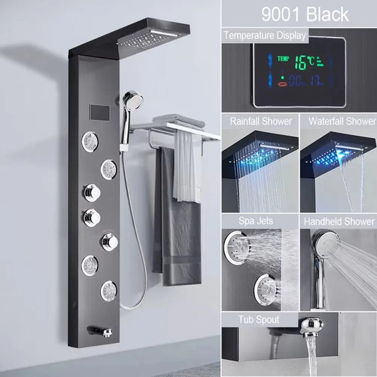 MYQualife LED Rainfall Waterfall Shower Panel With Triple Handle Controls
