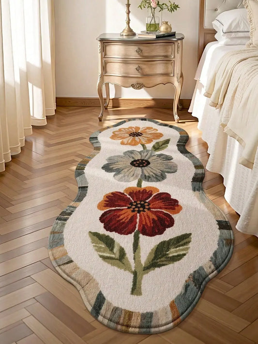 1pc Vintage Simple Floral Print Runner Rug, Non-Slip Entrance Mat, Soft Carpet, Foldable & Washable, Suitable For Living Room, Kitchen, Bathroom, Bedside - Home Decor, Thickened For Autumn/Winter, Thanksgiving Kitchen Rug