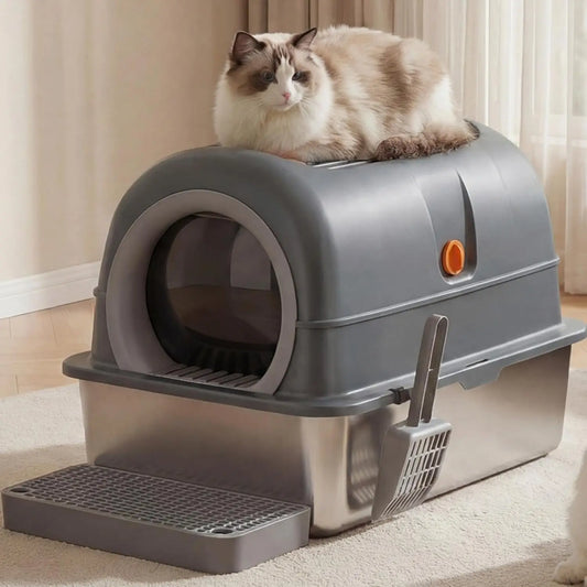 Stainless Steel Enclosed Cat Litter Box With High Sides