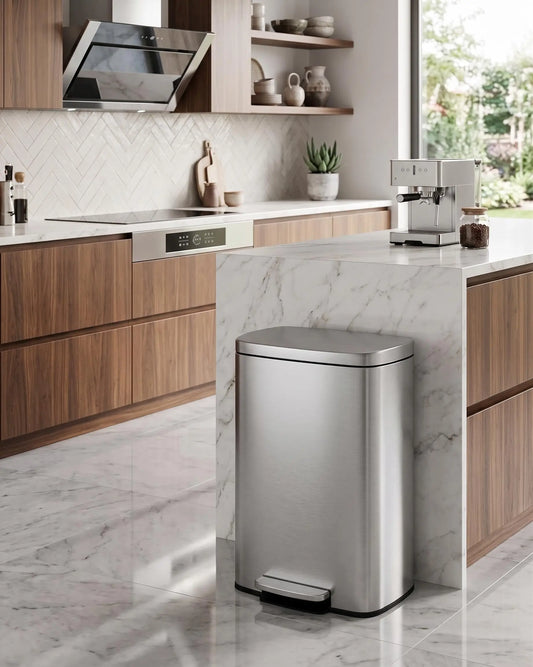 Stainless Steel Step On Trash Can With Soft Close Lid
