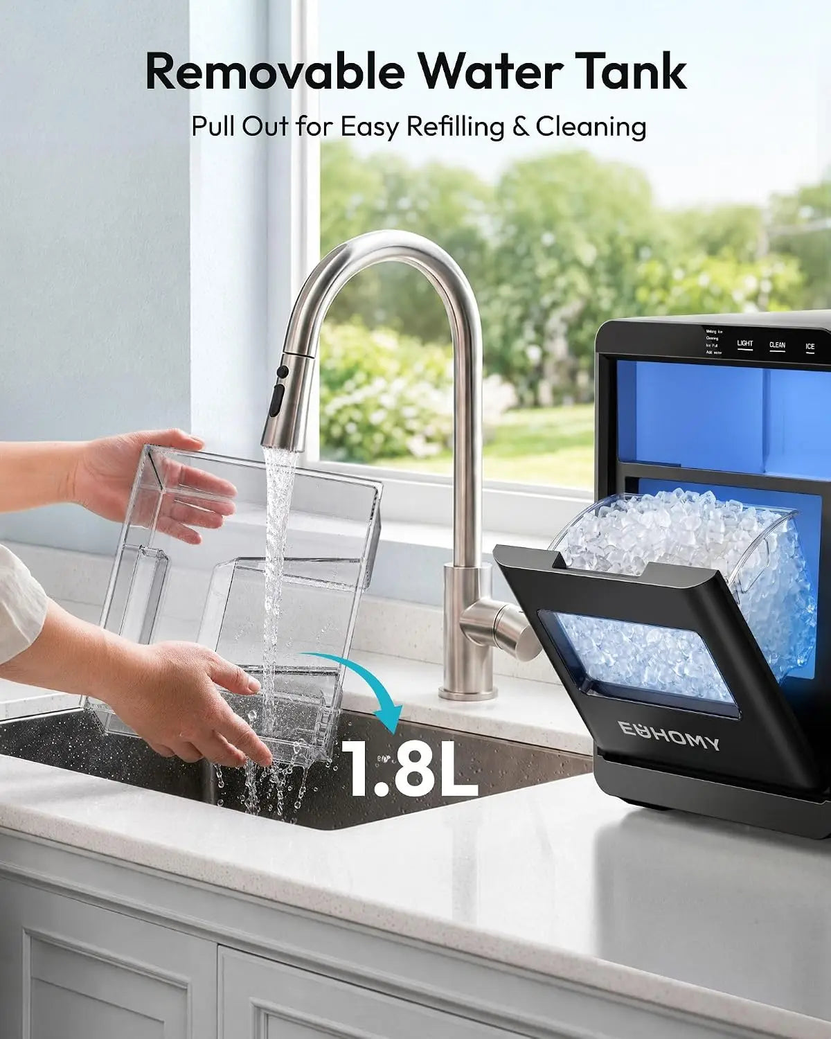 Countertop Nugget Ice Maker With Self Cleaning Function and Scoop