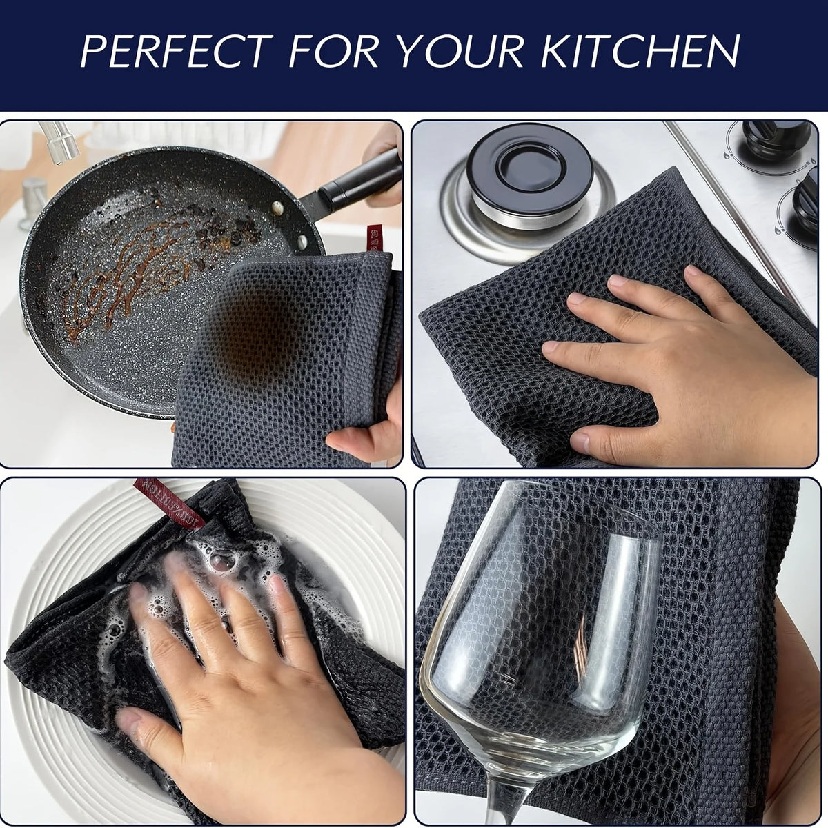 Reusable Waffle Weave Cotton Kitchen Cleaning Cloths With Hanging Hook