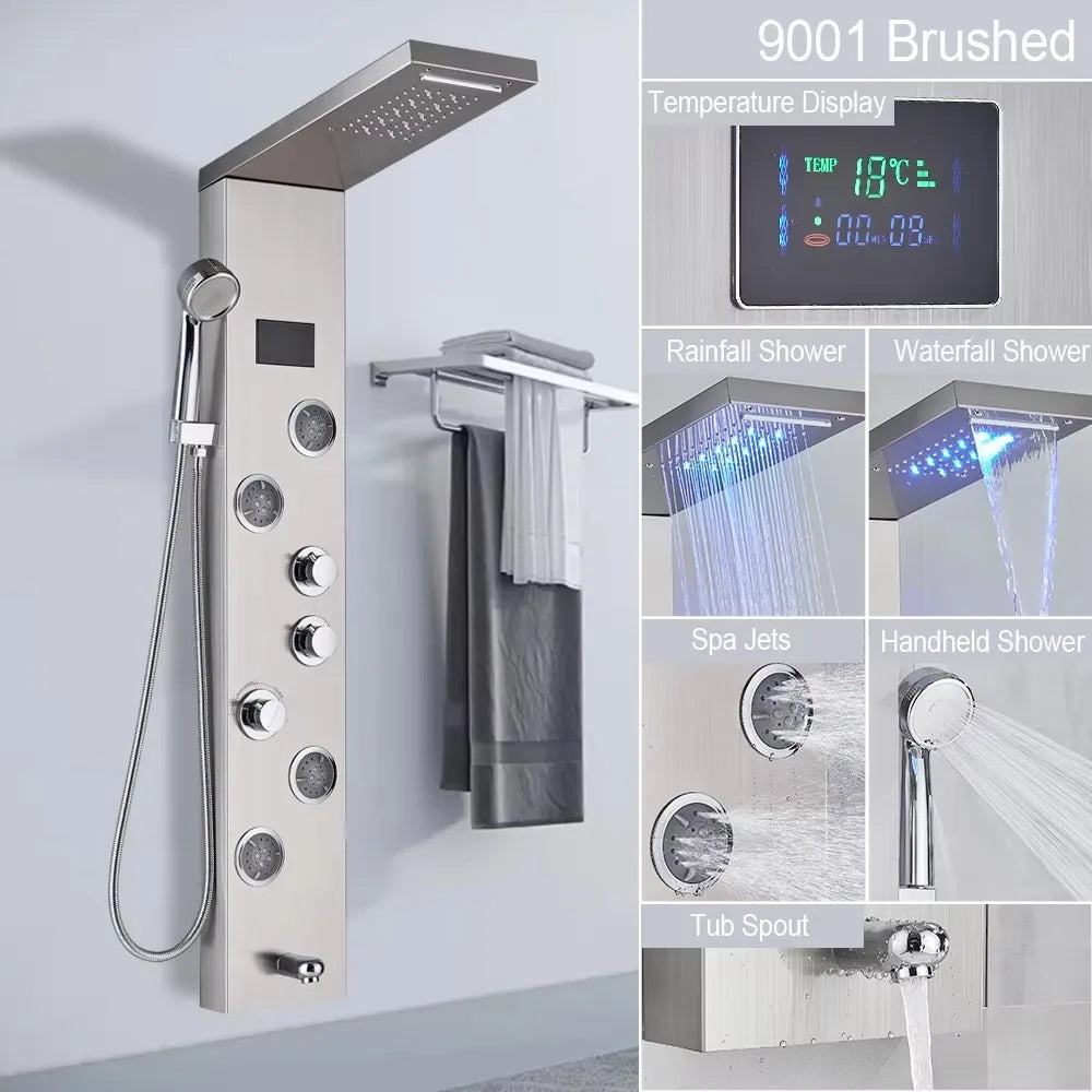 MYQualife LED Rainfall Waterfall Shower Panel With Triple Handle Control
