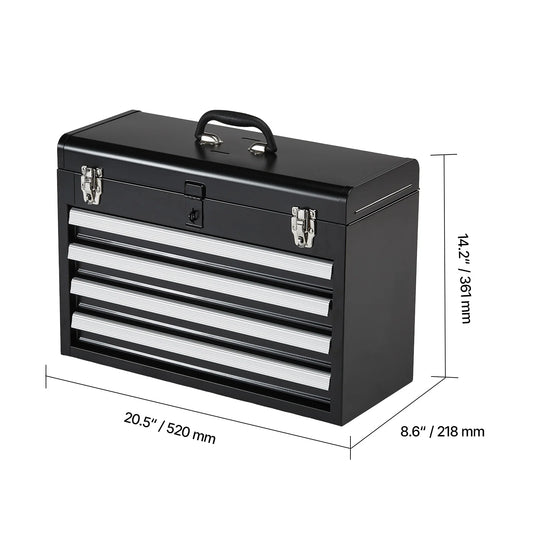 SucceBuy Portable Metal Tool Chest with Four Drawers and Lock
