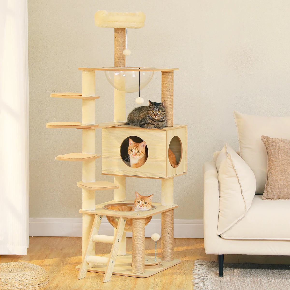PAWZ Ro Multi-Level Wooden Cat Tree With Condo And Hammock