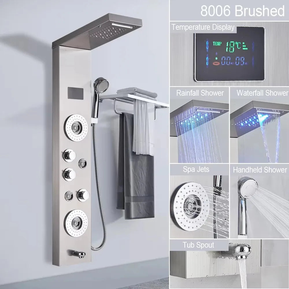 MYQualife LED Rainfall Waterfall Shower Panel With Triple Handle Control